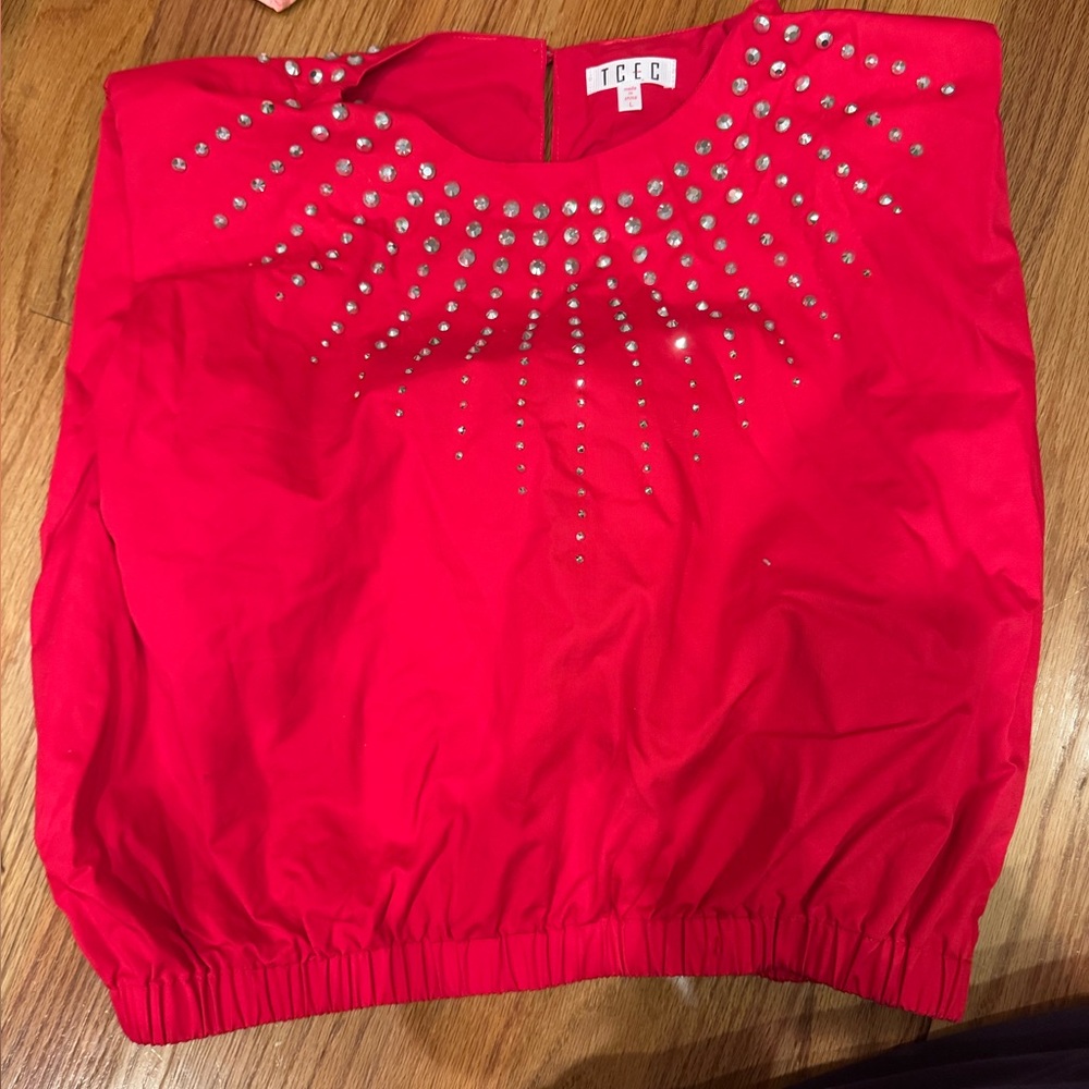 TCEC Vibrant Red Studded Blouse
